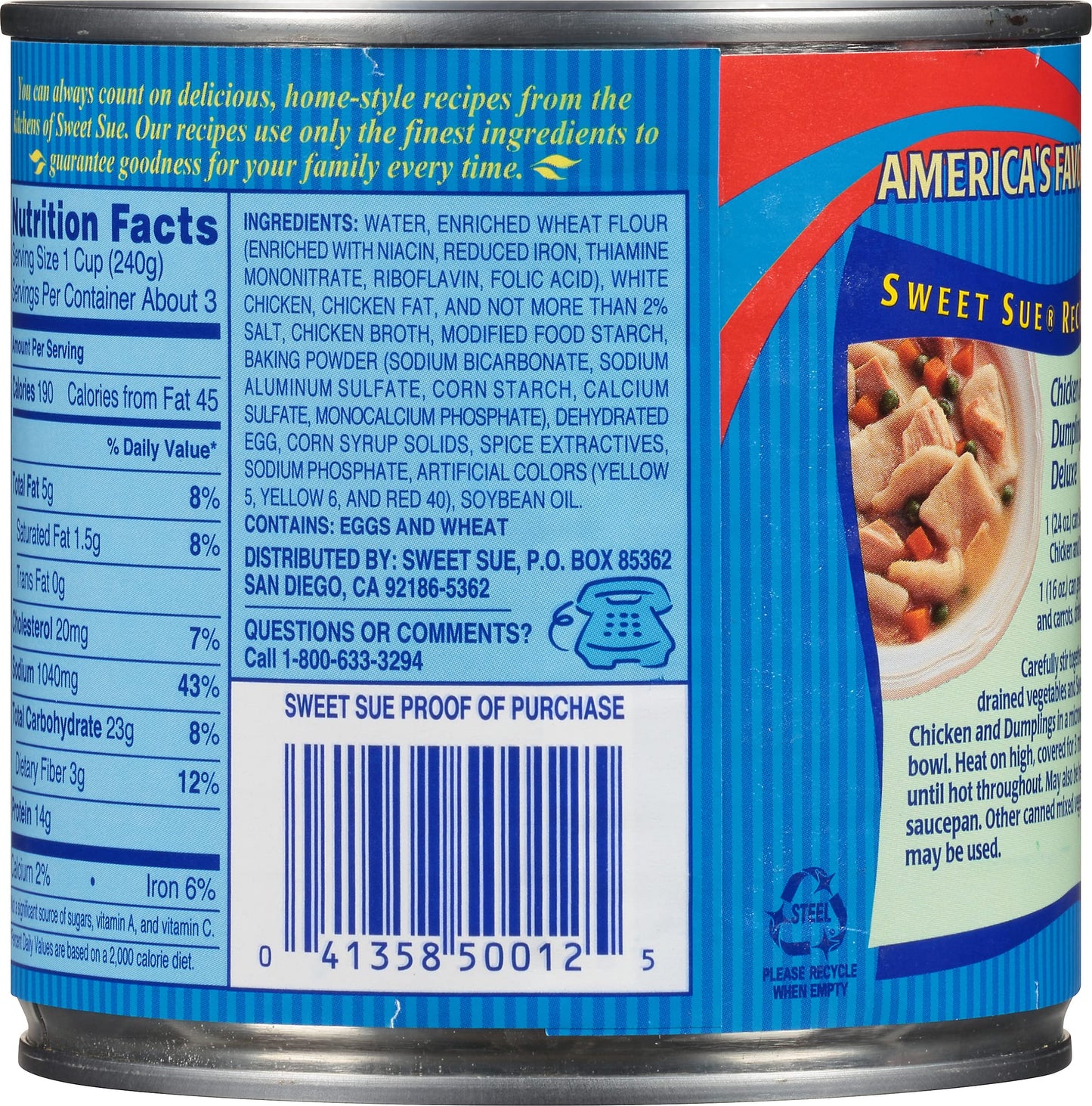 Sweet Sue Chicken & Dumplings, 24 Oz Can (Pack Of 12) - 14G Protein Per Serving - Made From Scratch Soup Recipe, Ready To Eat Meal