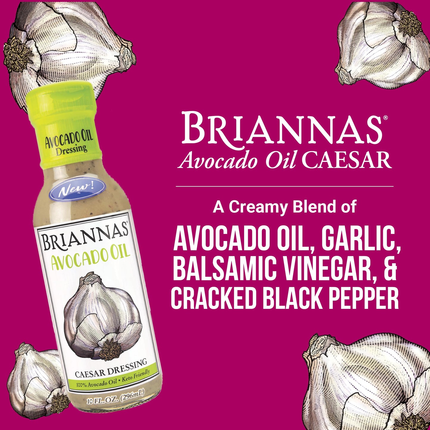 BRIANNAS Avocado Oil Caesar Dressing - Keto Friendly, Dairy Free - 10 Fl Oz Bottle