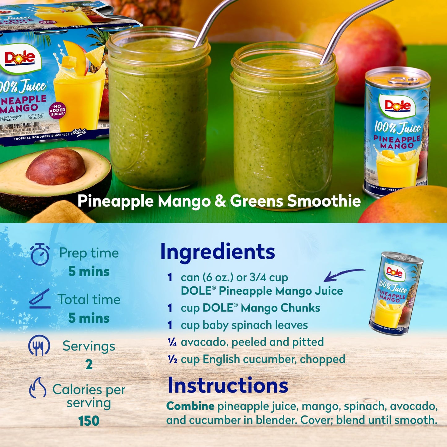 Dole 100% Pineapple Mango Juice  Excellent Source of Vitamin C  6 Fl Oz (Pack of 6)  48 Total Cans