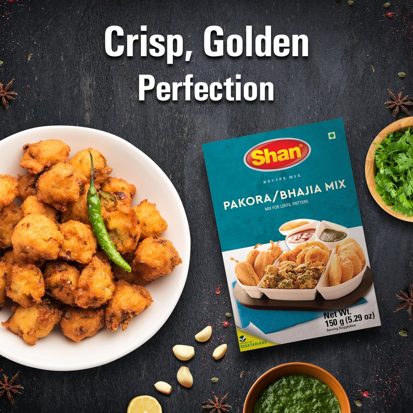 Shan Pakora/Bhajia Recipe Mix 5.29 Oz (150G) - Seasoning Spice Powder For Traditional Lentil Fritters - Suitable For Vegetarians