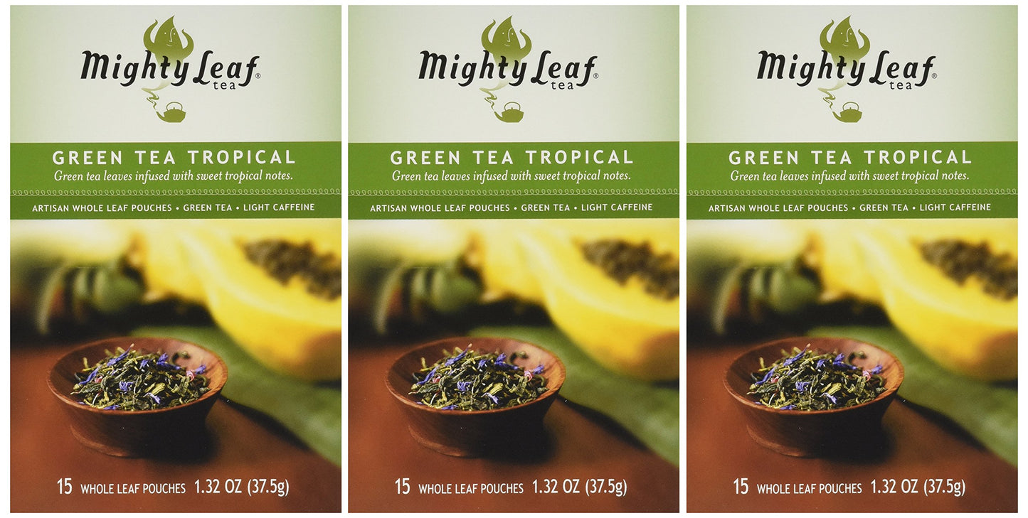 Mighty Leaf Green Tea, Tropical, 15 Pouches (Pack Of 3)