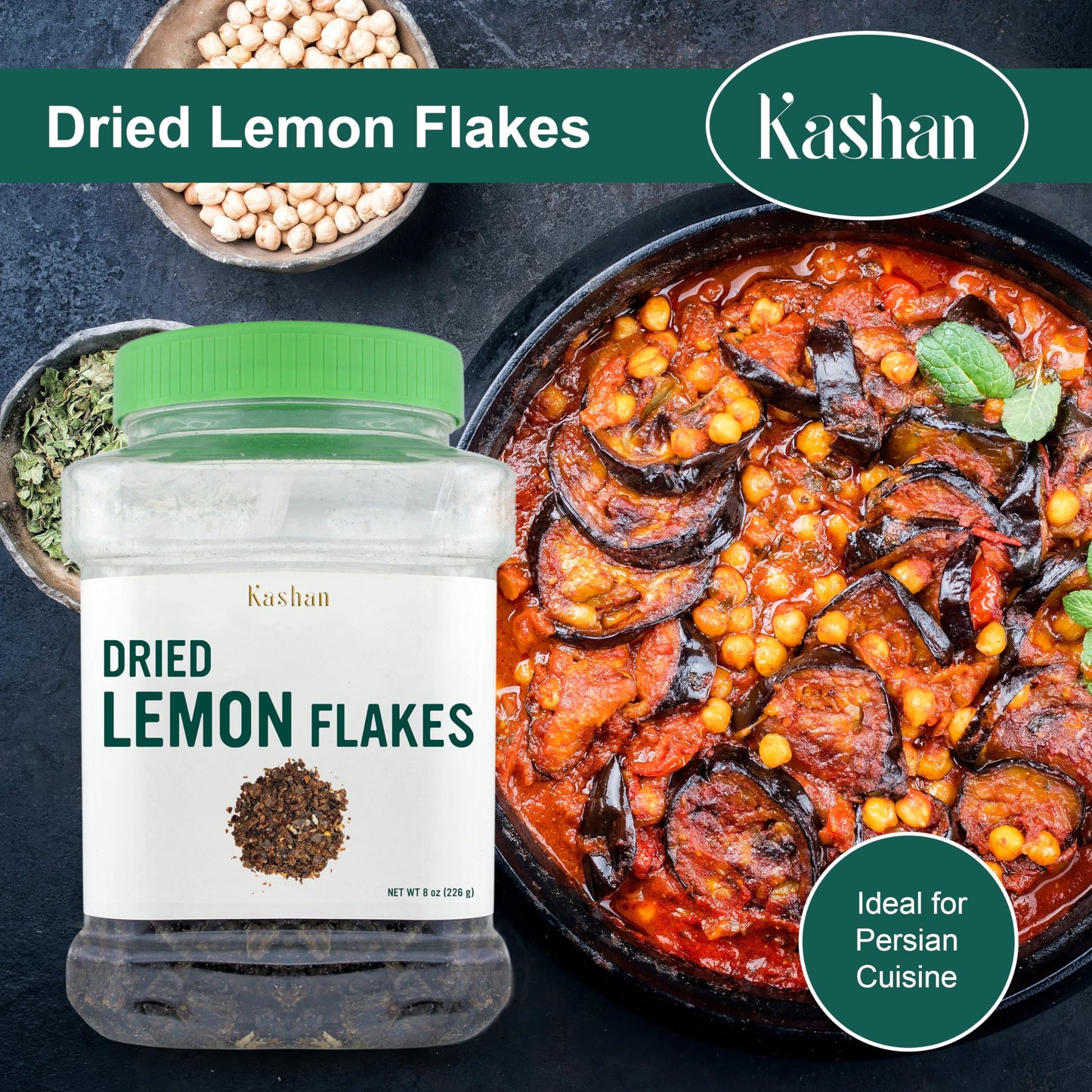 Kashan Dried Lemon Flakes, Lime, Limoo Omani, Great For Cooking And Food & Tea Flavoring. Aromatic Seasoning 8Oz (226G)