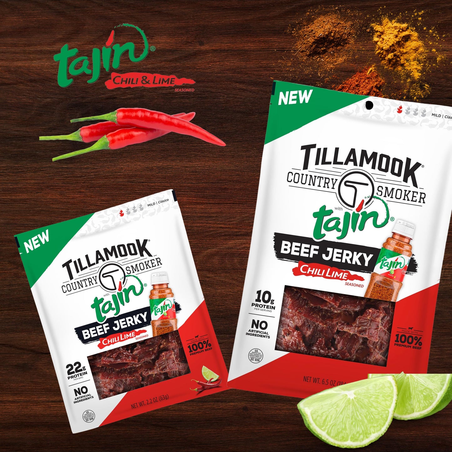 Tillamook Beef Jerky, Chili Lime Tajin, Low Carb & High Protein Snack, 2.2 oz