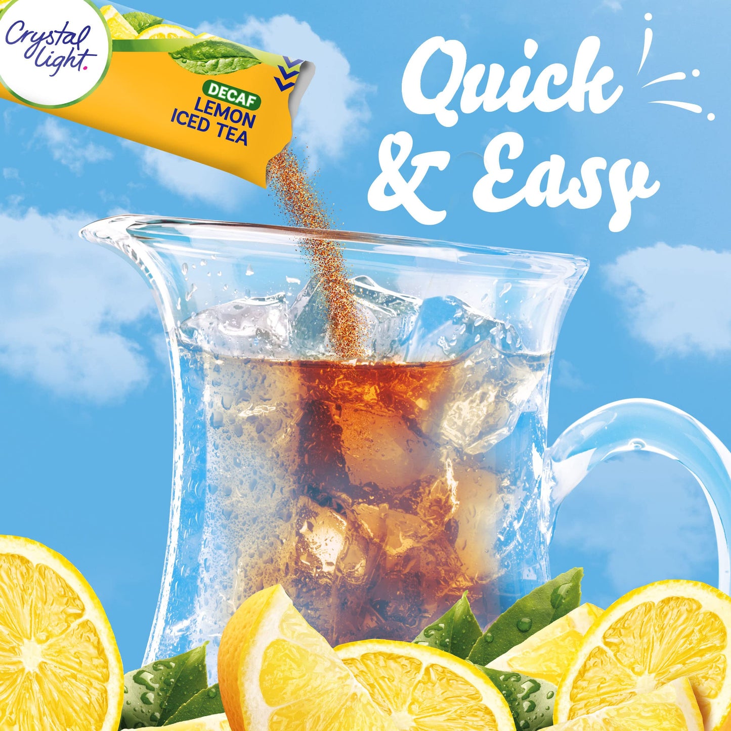 Crystal Light Decaf Lemon Iced Tea Naturally Flavored Powdered Drink Mix, 72 Ct Pack, 12 Canisters Of 6 Pitcher Packets