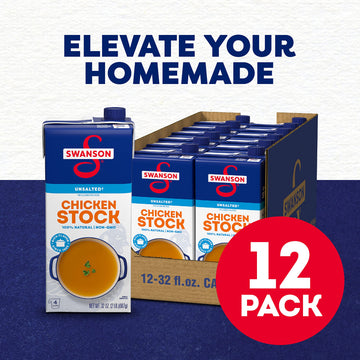 Swanson 100% Natural Unsalted Chicken Stock, 32 Oz Carton (Pack Of 12)