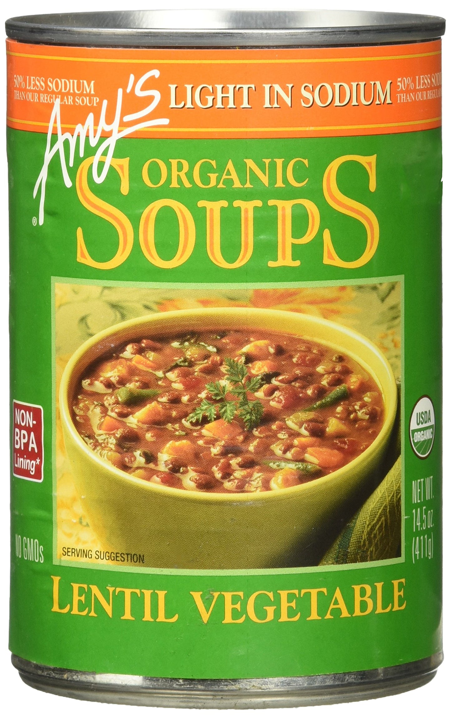 Amys Soup  Vegan Light in Sodium Lentil Vegetable Soup  Gluten Free  Made With Organic Vegetables  Canned Soup  14.5 Oz