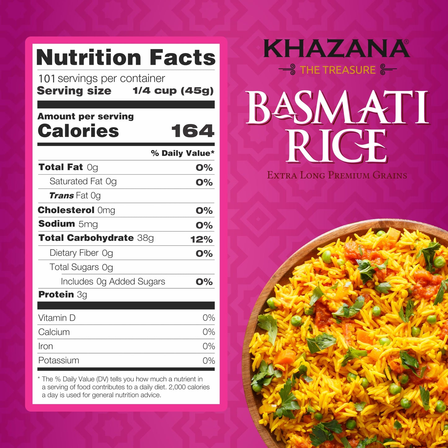 Khazana Authentic Smoked Basmati Rice - Aromatic, Non-GMO, Gluten Free - 2 lb Resealable Bag