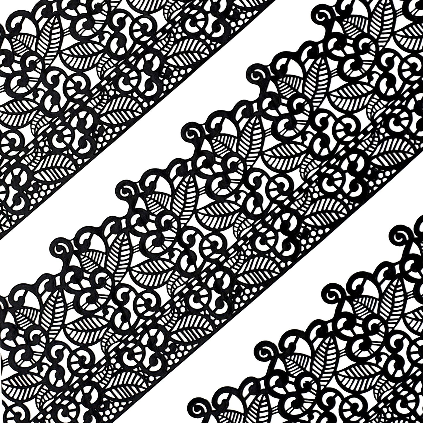 Funshowcase Large Pre-Made Ready To Use Edible Cake Lace Leaf Scroll Black 14-Inch 10-Piece Set