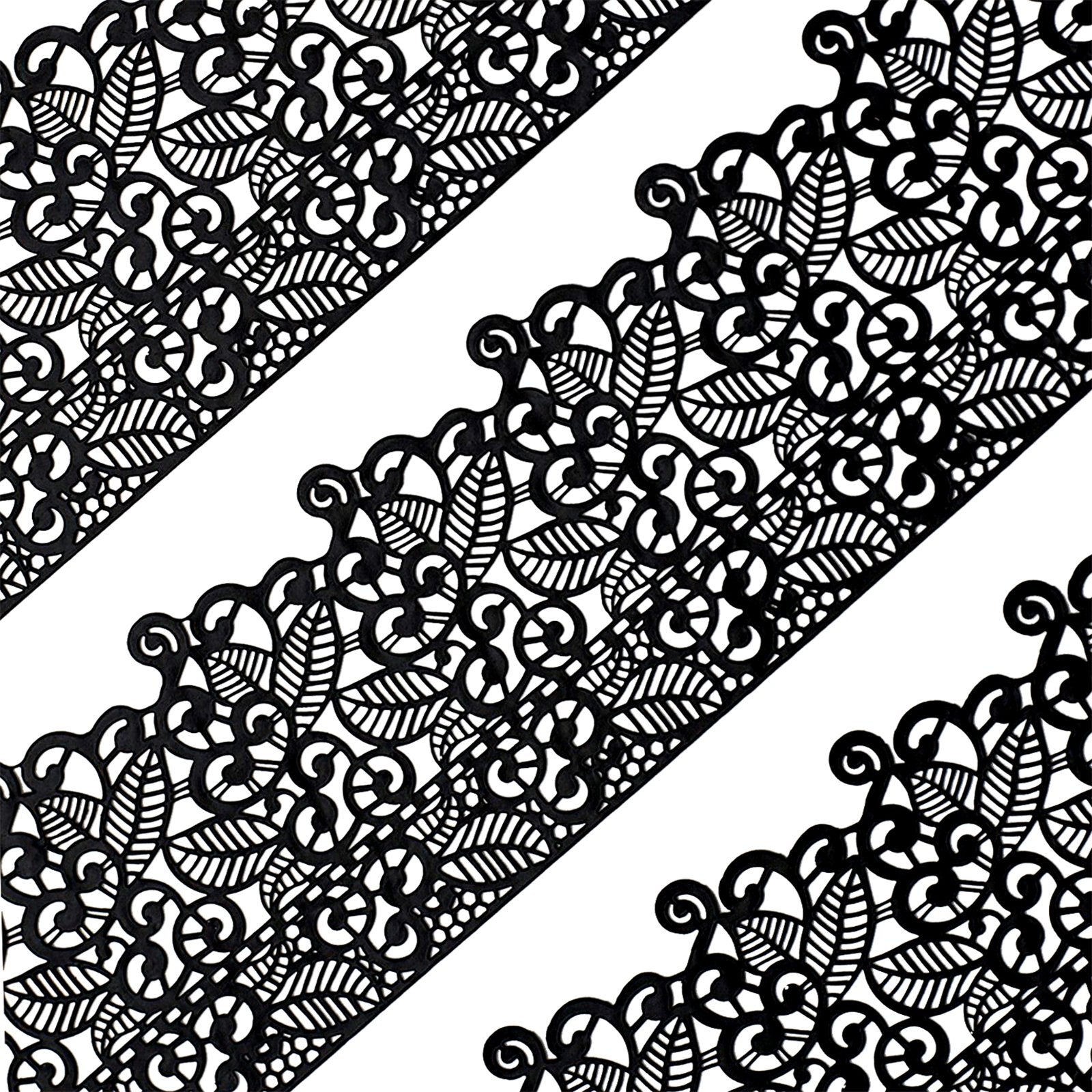 Funshowcase Large Pre-Made Ready To Use Edible Cake Lace Leaf Scroll Black 14-Inch 10-Piece Set