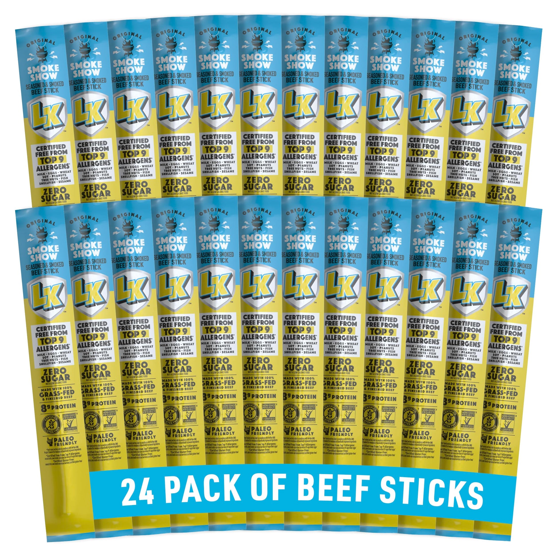 Lorissas Kitchen Beef Jerky Snack Sticks 24-Pack, Original Flavor, 8g Protein, Gluten-Free, Non-GMO, Keto, Paleo, 1 Ounce Each