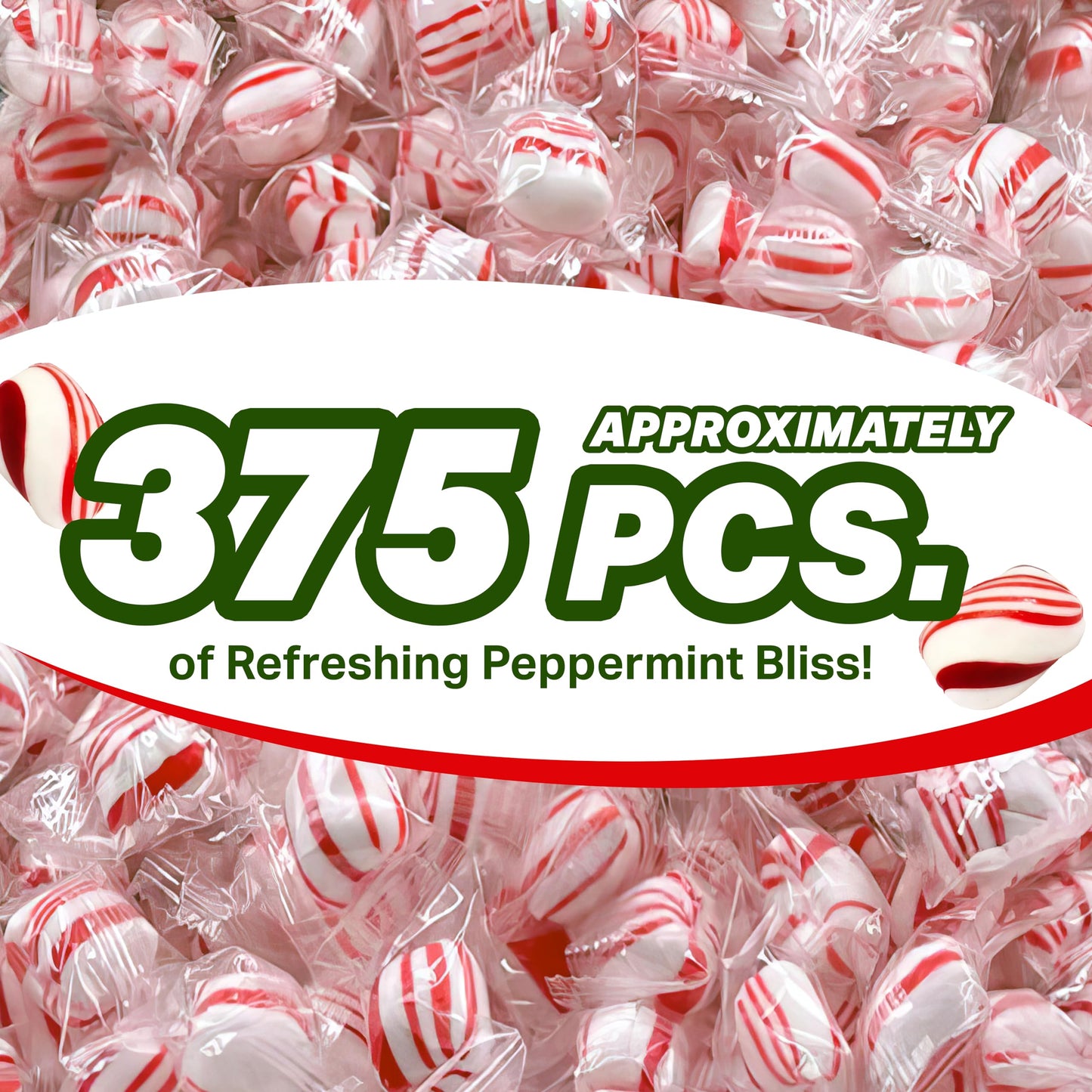 Peppermint Candy Twists Hard Candy Balls, Individually Wrapped Bulk Candy - 5 Pounds, Approx 375 Pieces - Ideal for Christmas Ca