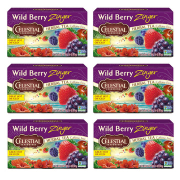 Celestial Seasonings Wild Berry Zinger Herbal Tea, Caffeine Free, 20 Tea Bags Box, (Pack Of 6)