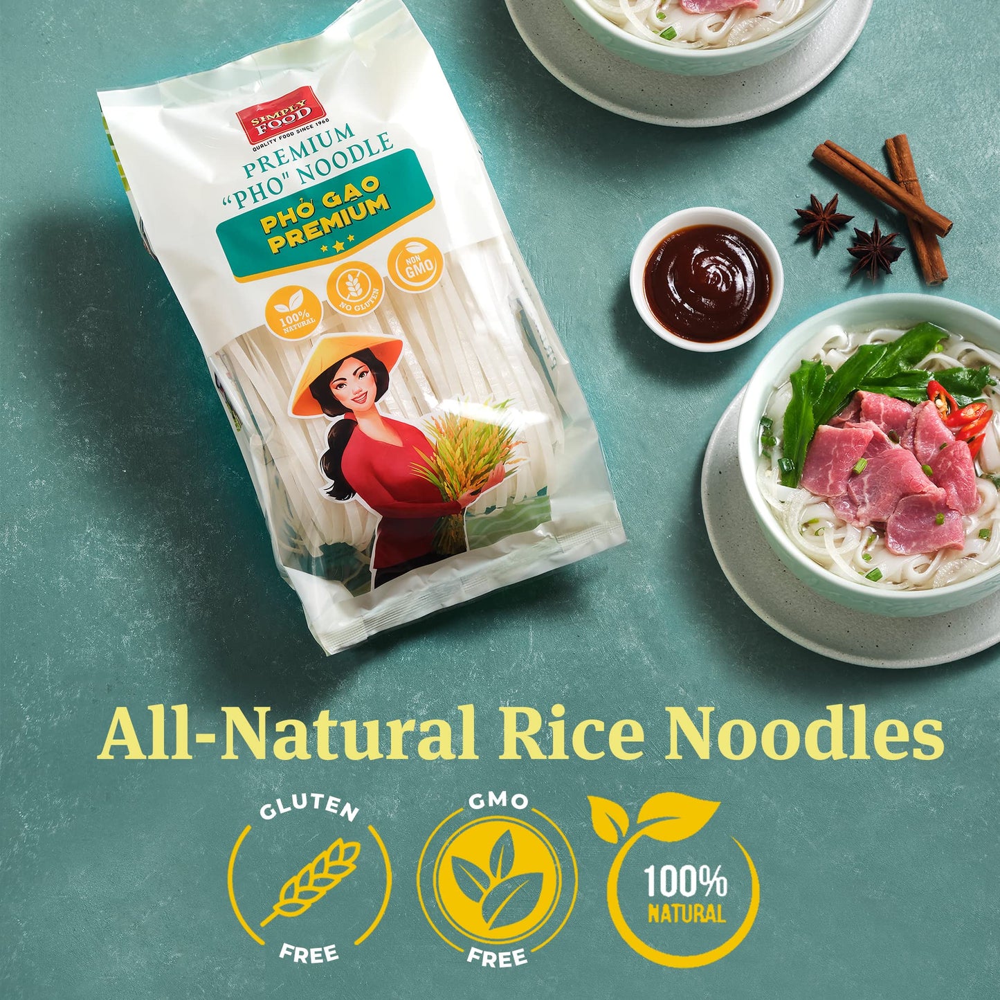 Premium Pho Rice Stick Noodles - Restaurant Quality, Soft And Chewy Texture, Gluten-Free, And Non-Gmo -Simply Food
