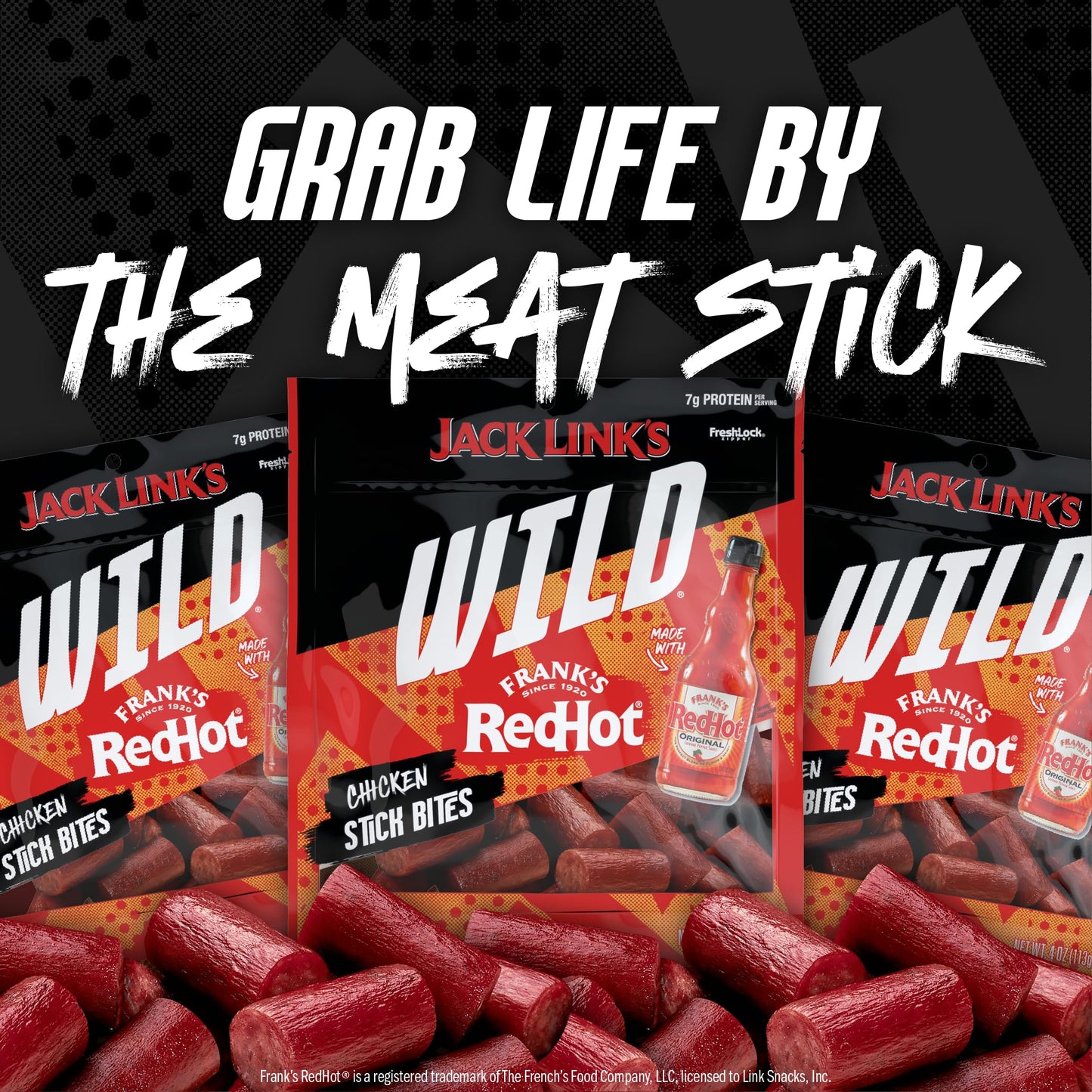 Jack Link'S Wild Chicken Stick Bites Made With Frank'S Redhot Flavor, Mini Meat Sticks, Shareable Under 100 Calories Snack Packs