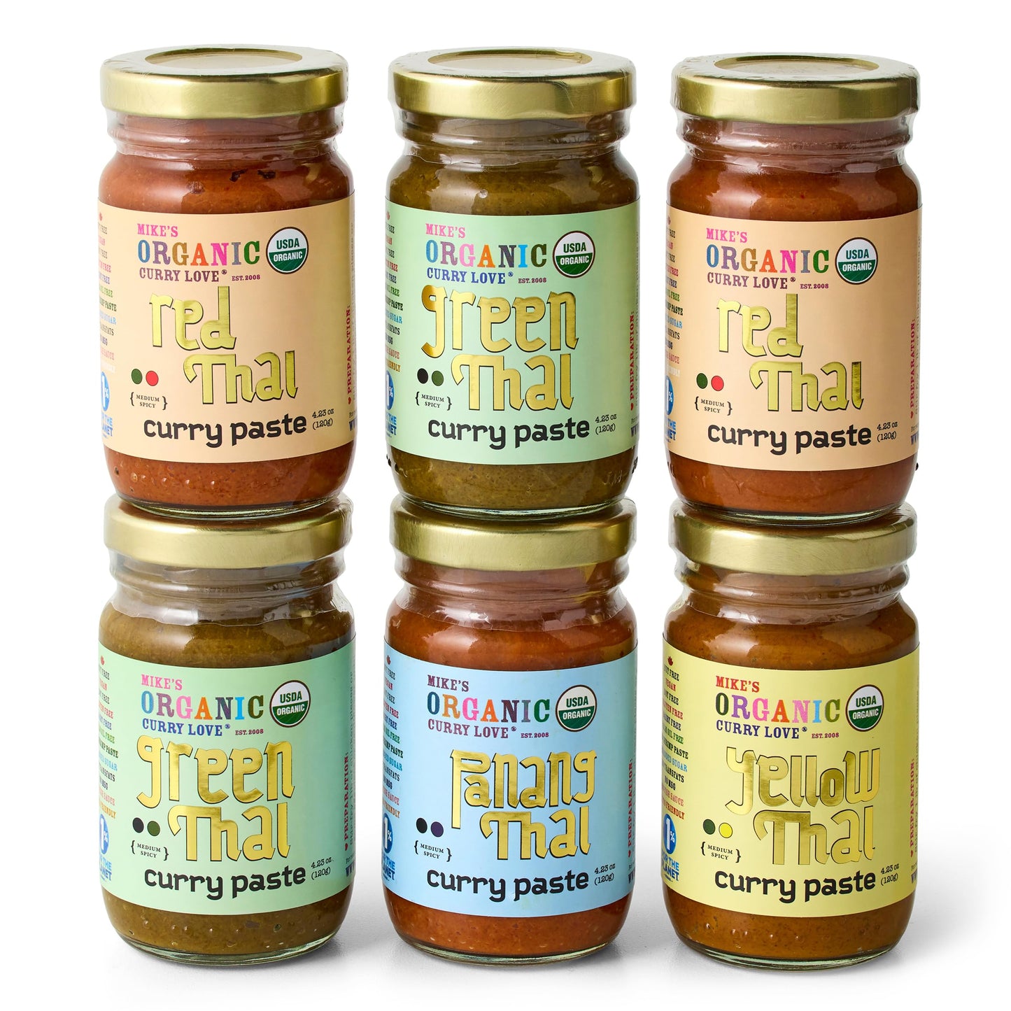 6 Pack Variety of Curry Pastes ORGANIC. VEGAN. DAIRY FREE. SUGAR FREE. KETO FRIENDLY. MADE IN THAILAND. | case of 6 x 4.23 oz gl