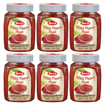 Sera Mild Pepper Paste 25.4 Oz Jar (6 PACK) | No Sugar | No Artificial Preservatives | Add a Unique, Peppery and Spicy Flavor to