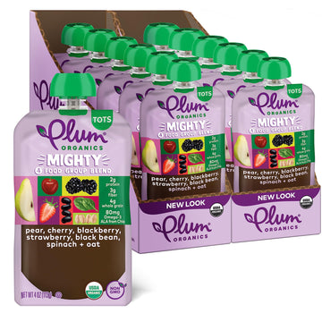 Plum Organics Mighty 4 Organic Toddler Food - Pear, Cherry, Blackberry, Strawberry, Black Bean, Spinach, And Oat - 4 Oz Pouch (P