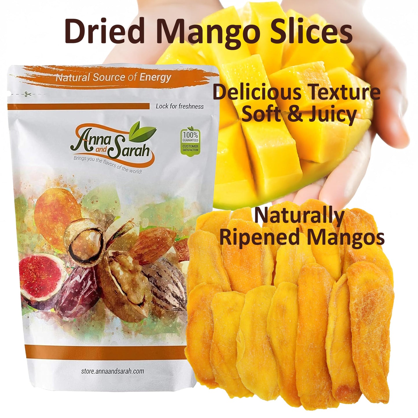Anna and Sarah Extra Low Sugar Added Dried Mango Slices 32 Oz Delicious Texture Soft & Juicy, Naturally Ripened Fruits, Gluten F