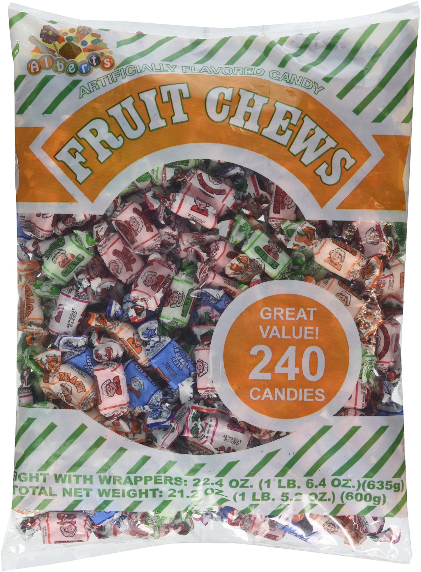 Albert'S Chews Fruit Assorted Bag, 240 Piece, 21.2 Ounce