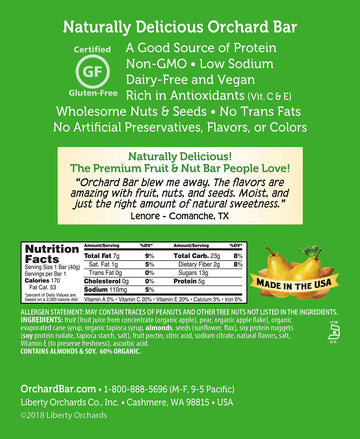 Orchard Bars Non-Gmo Fruit & Nut Bars, Pear Almond, 1.4 Oz, Pack Of 12