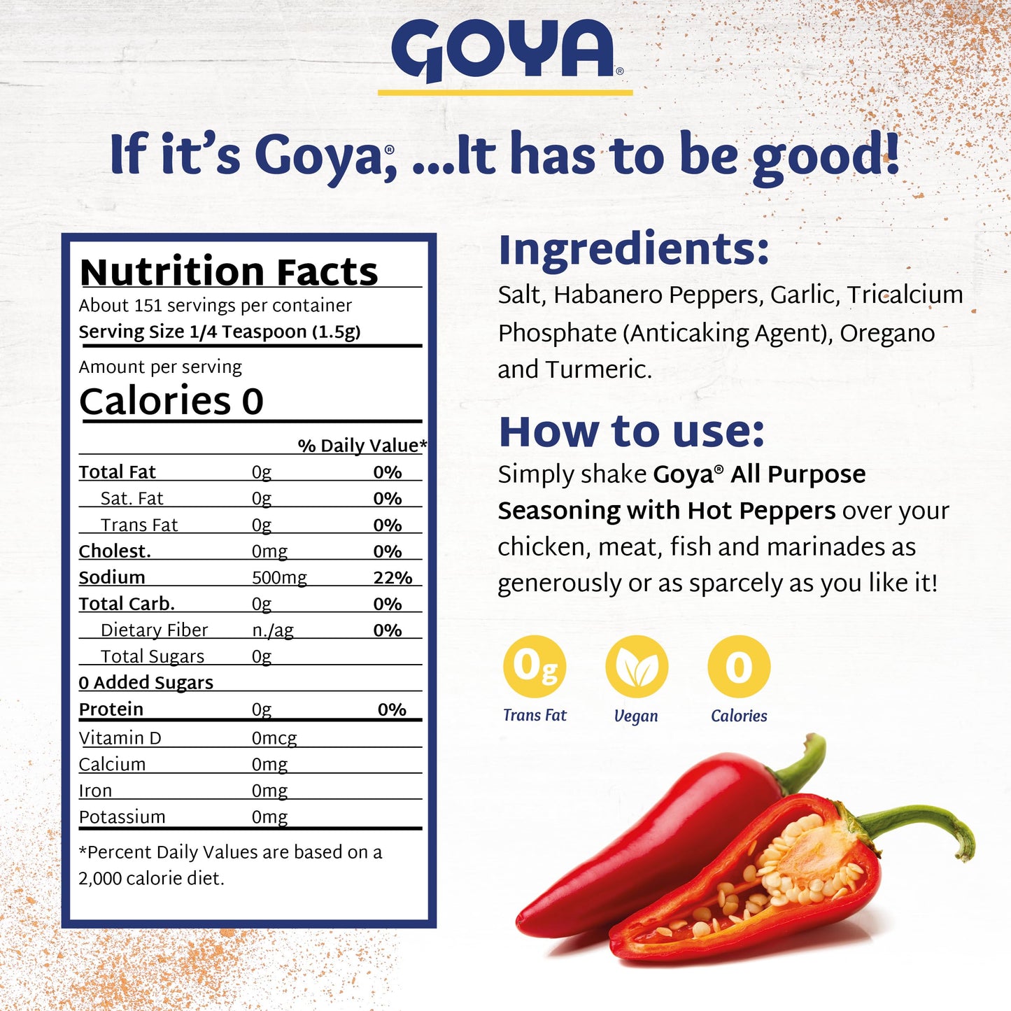 Adobo All Purpose Seasoning With Hot Pepper By Goya, Poultry, Seafood, Meat, And Vegetable Seasoning, Fat Free And Calorie Free Latin Spice Blend, Mexican Seasoning, Pack Of 2, 8Oz. Bottles