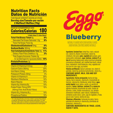 Eggo Frozen Waffles, Frozen Breakfast, Breakfast Food, Blueberry, 12.3oz Box (10 Waffles)