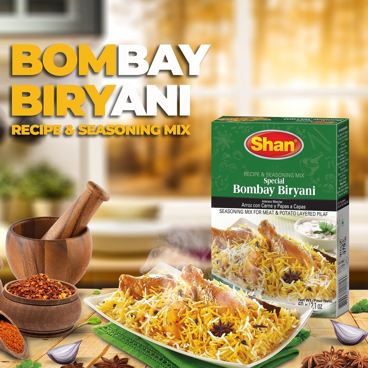Shan - Bombay Biryani Seasoning Mix (60G) - Spice Packets For Spicy Meat Pilaf (Pack Of 3)