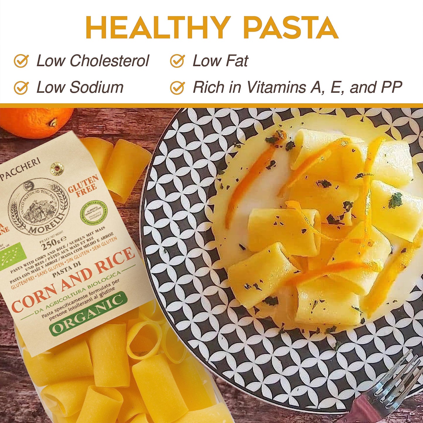 Morelli Organic Gluten-Free Pasta Paccheri, 8.8 oz (Pack of 16), Made from Corn and Rice, Imported from Italy, Gold