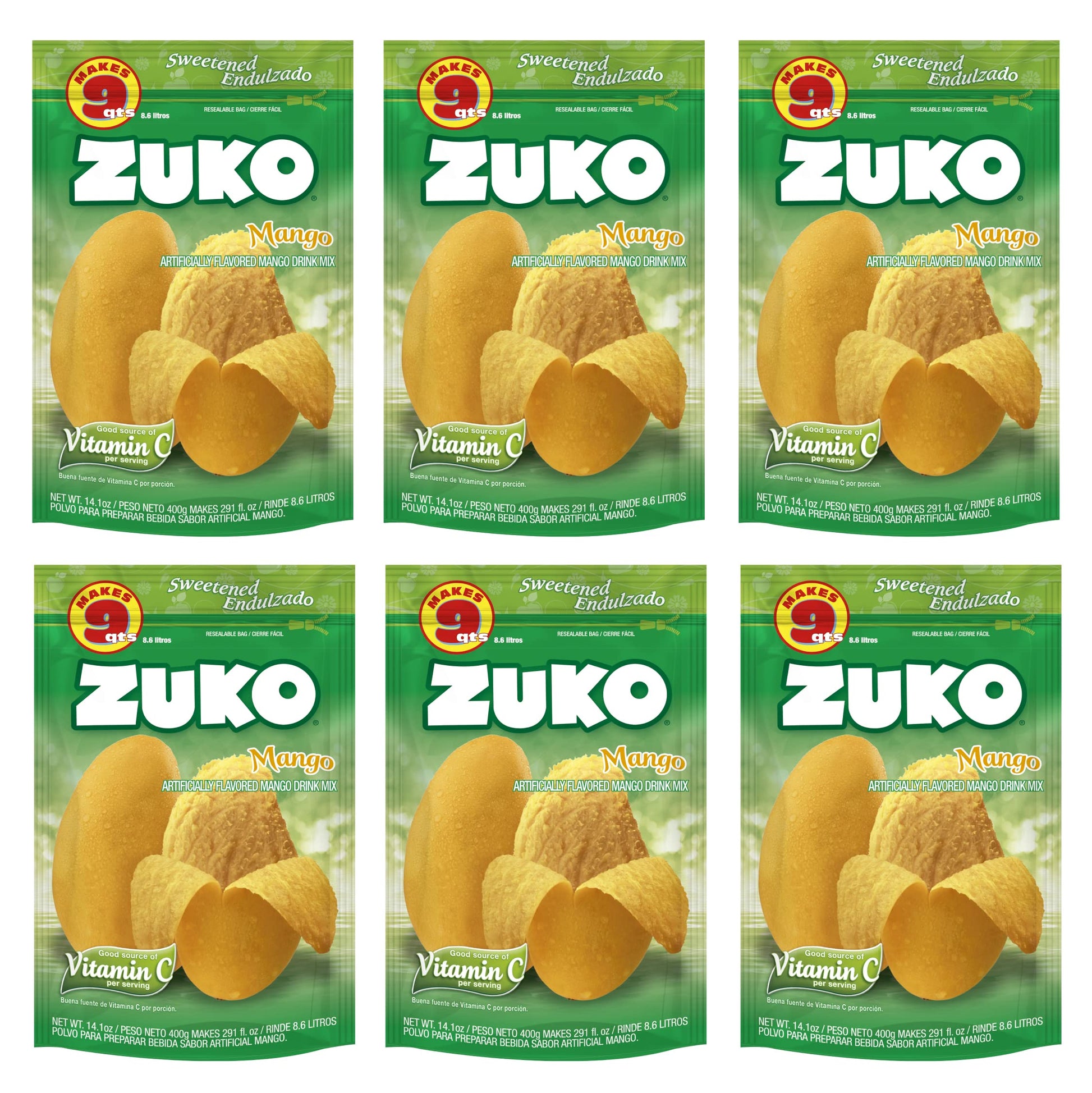 Zuko Mango Instant Powder Drink | Family Pack | No Sugar Needed | Vitamin C | 14.1 Ounce (Pack of 6)