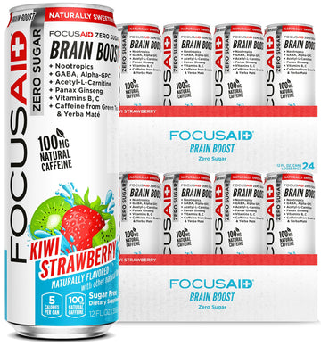 Focusaid Zero Sugar Nootropics Blend, Alpha-Gpc, Gaba, 100Mg Natural Caffeine From Green Tea, Yerba Mate, Vitamin B-Complex, Keto-Friendly, No Artificial Sweeteners, 12 Fl Oz (Pack Of 24)