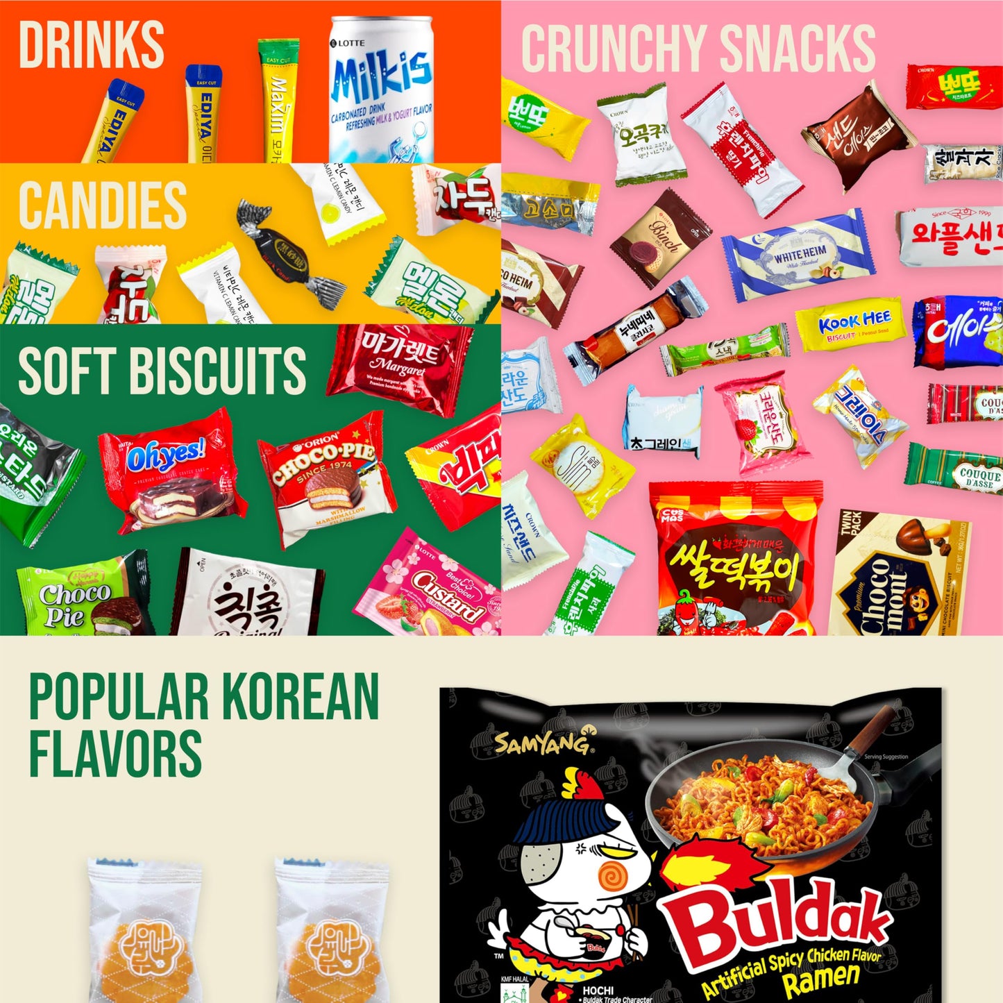 Seconde Nature Korean Snack Box 48 Count - Variety of Chips, Cookies, Ramen & Candy - Perfect Gift for K-Food Lovers