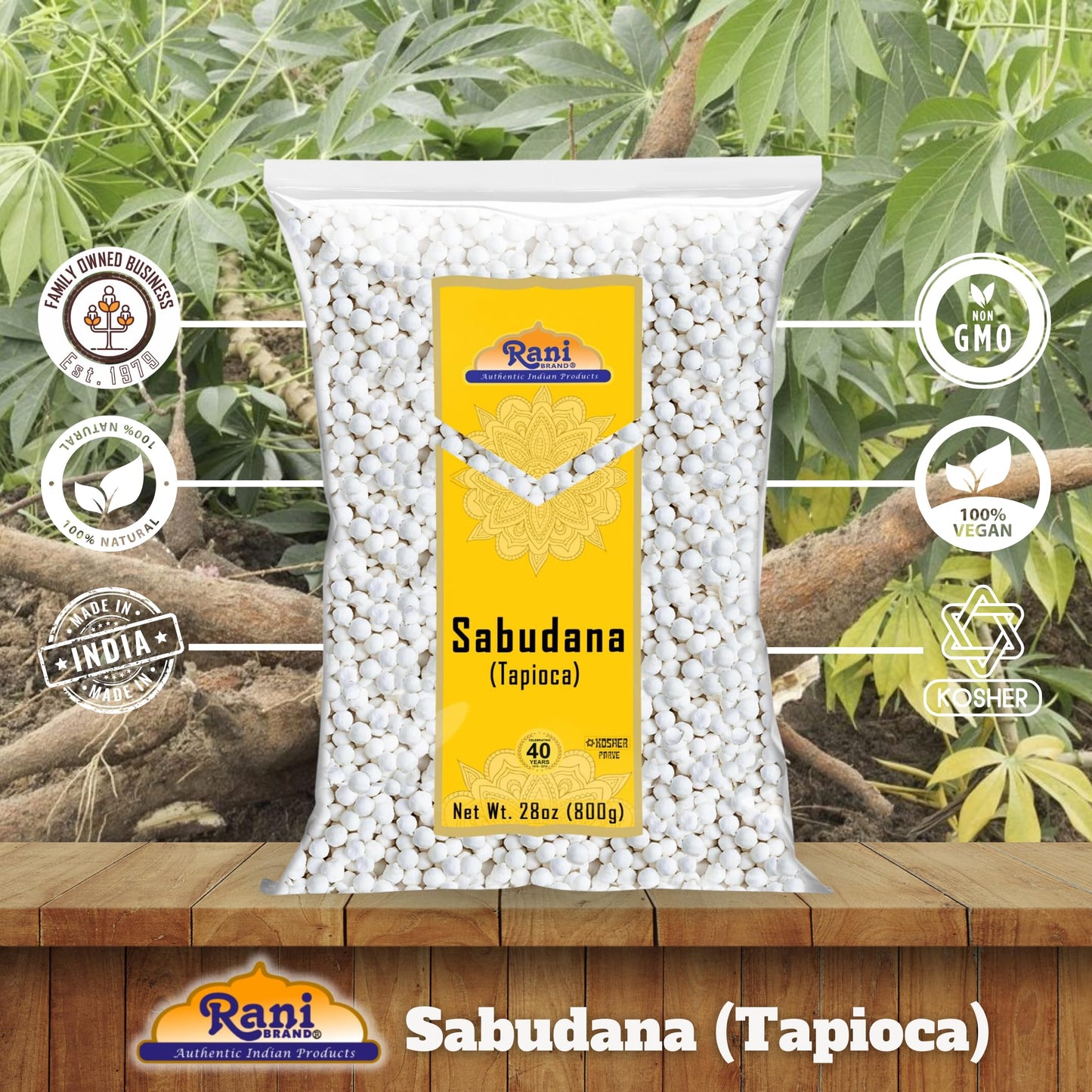 Rani Sabudana (Tapioca/Sago) Pearls, All Natural, Vegan, 28oz (800g) - Non-GMO, Indian Origin