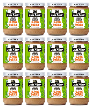 Once Again Organic Crunchy Peanut Butter, 16Oz - Salt Free, Unsweetened - Usda Organic, Gluten Free Certified, Vegan, Kosher - Glass Jar - Case Of 12