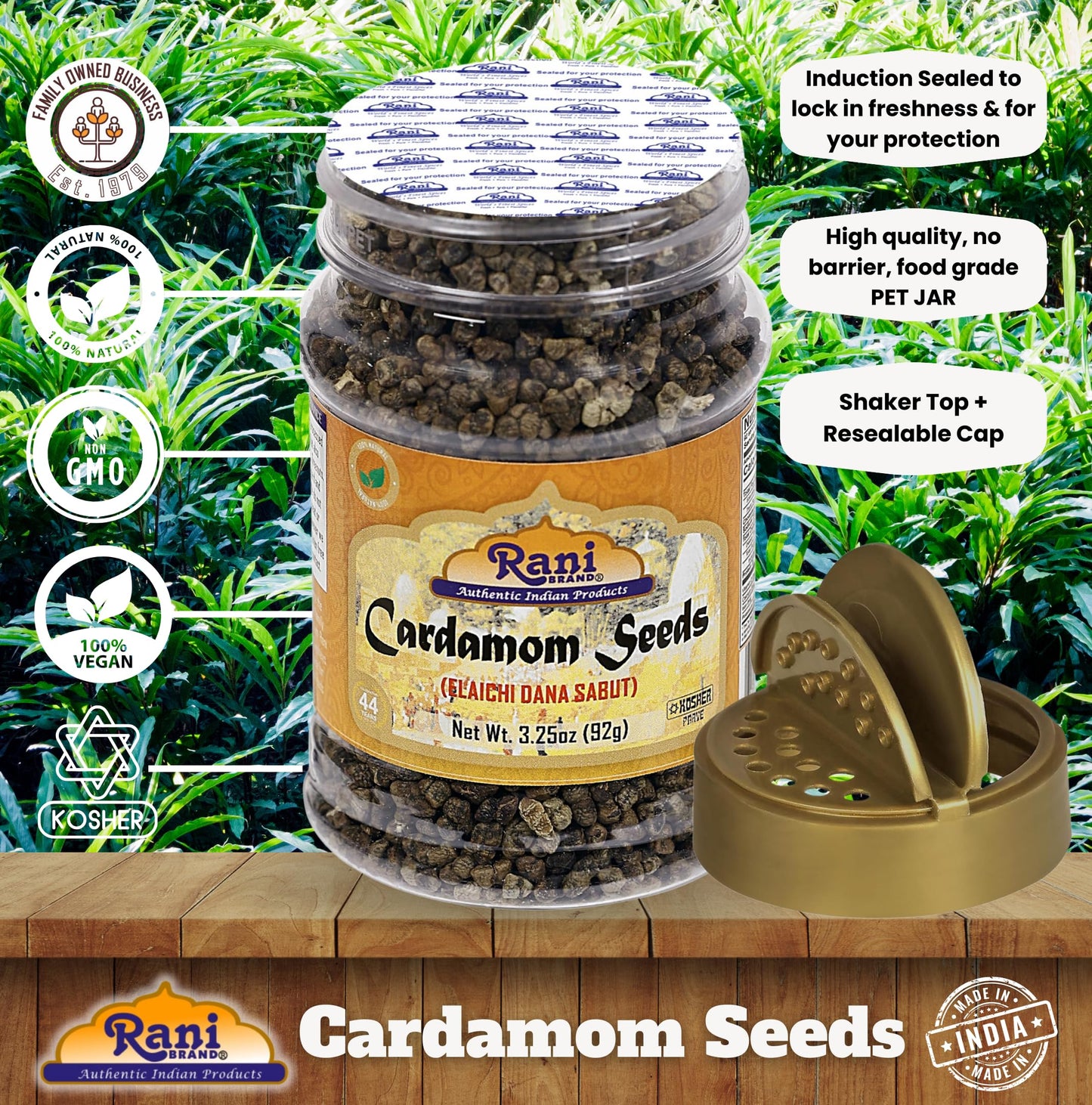 Rani Cardamom (Elachi) Decorticated Seeds Indian Spice 3.25Oz (92G) Pet Jar~ All Natural | Vegan | Gluten Friendly | Non-Gmo | Indian Origin