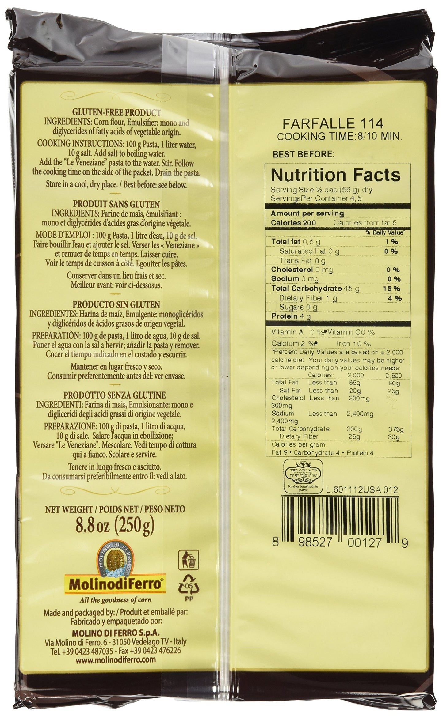 Le Veneziane - Italian Farfalle Pasta [Gluten-Free], (4)- 8.8 oz. Pkgs
