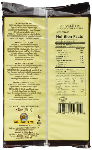 Le Veneziane - Italian Farfalle Pasta [Gluten-Free], (4)- 8.8 oz. Pkgs