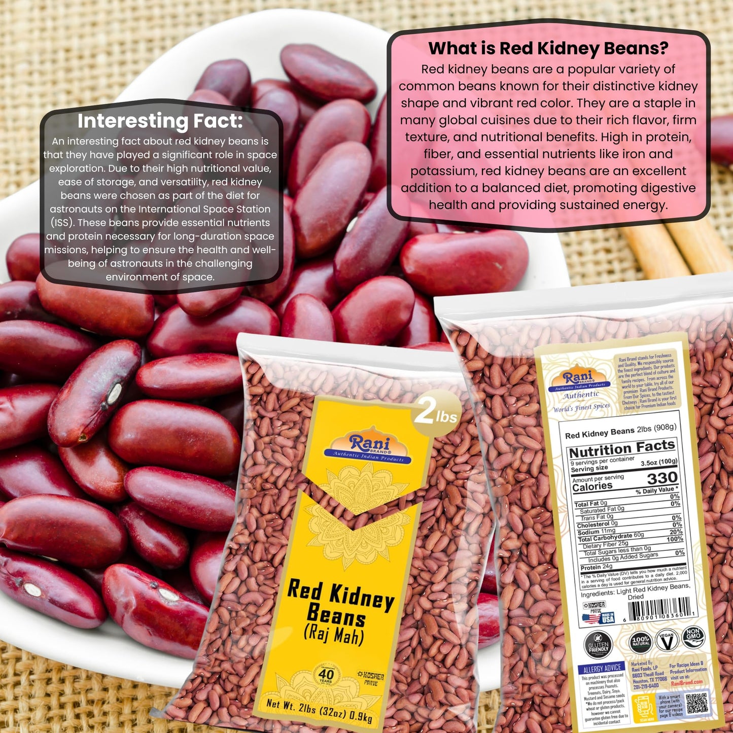 Rani Red Kidney Beans, Light 32Oz (2Lbs) 908G ~ All Natural | Vegan | Gluten Friendly | Non-Gmo | Kosher | Raj Mah