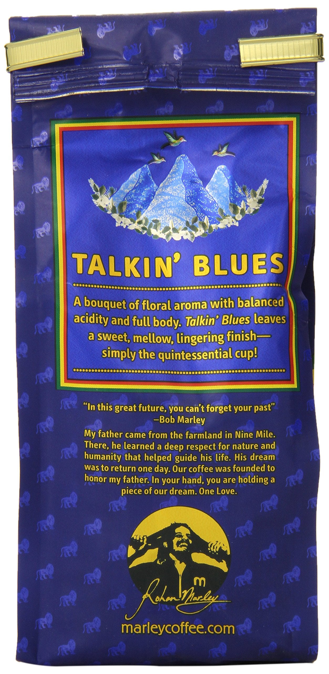 Marley Coffee Talkin Blues, Jamaica Blue Mountain Naturally Grown Ground Coffee, 8-Ounce Bag