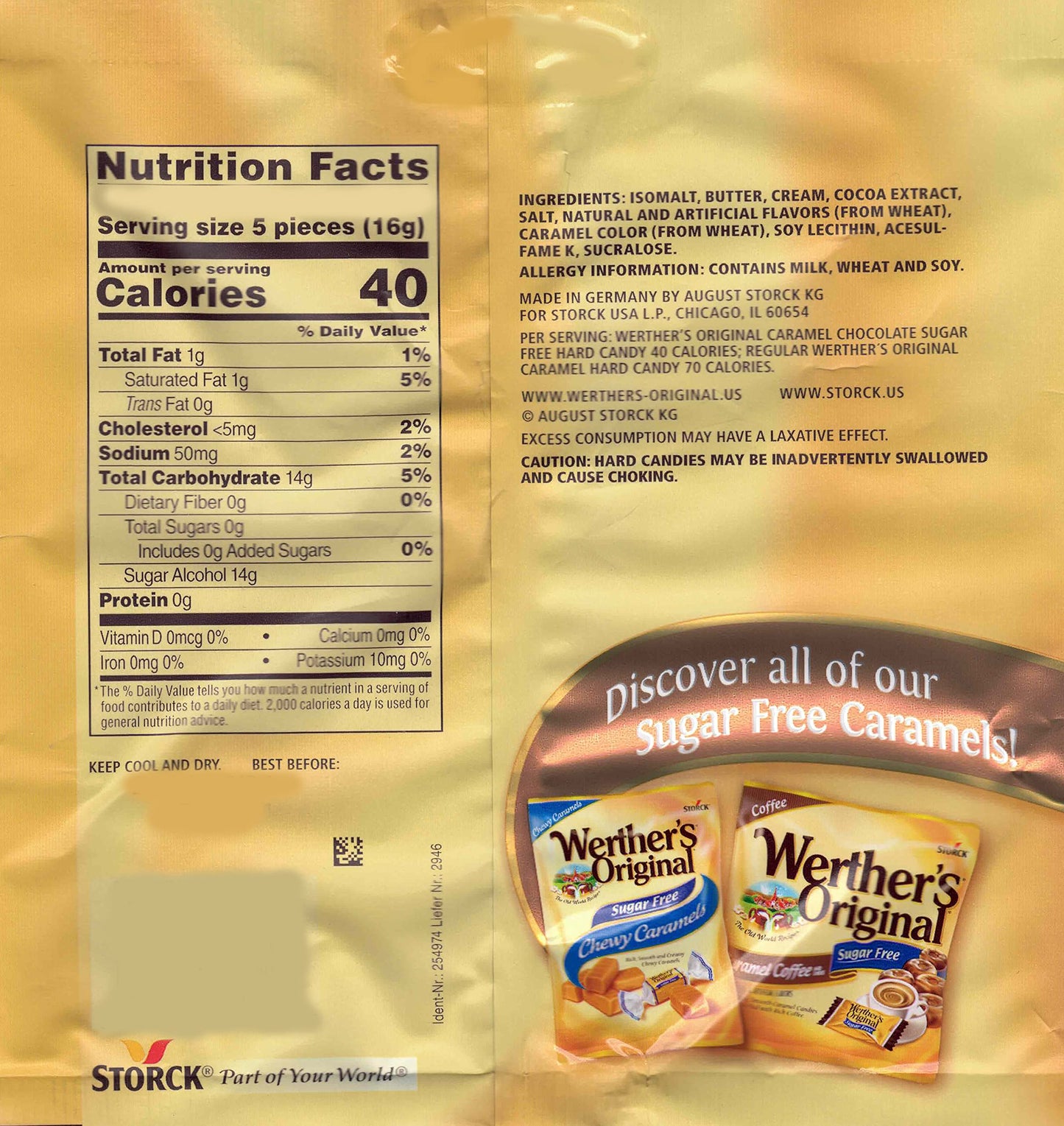 Aromatik Bulk Werthers Original Hard Candy, Sugar Free, 1 lb Resealable Pouch