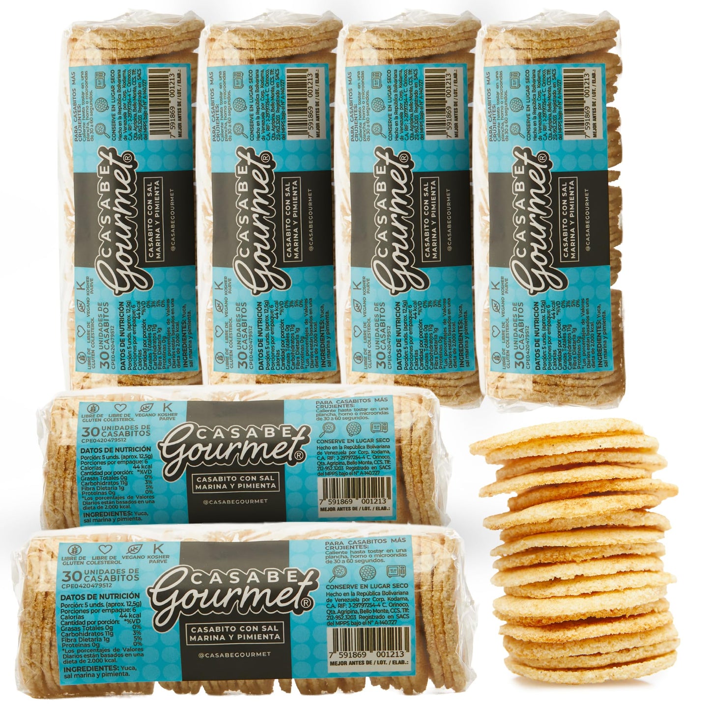 Casabe Gourmet Large Cassava Chips - Salt & Pepper Flavor - 6 Pack, Vegan, Gluten Free, Organic Low Carb Cassava Crackers, Made 