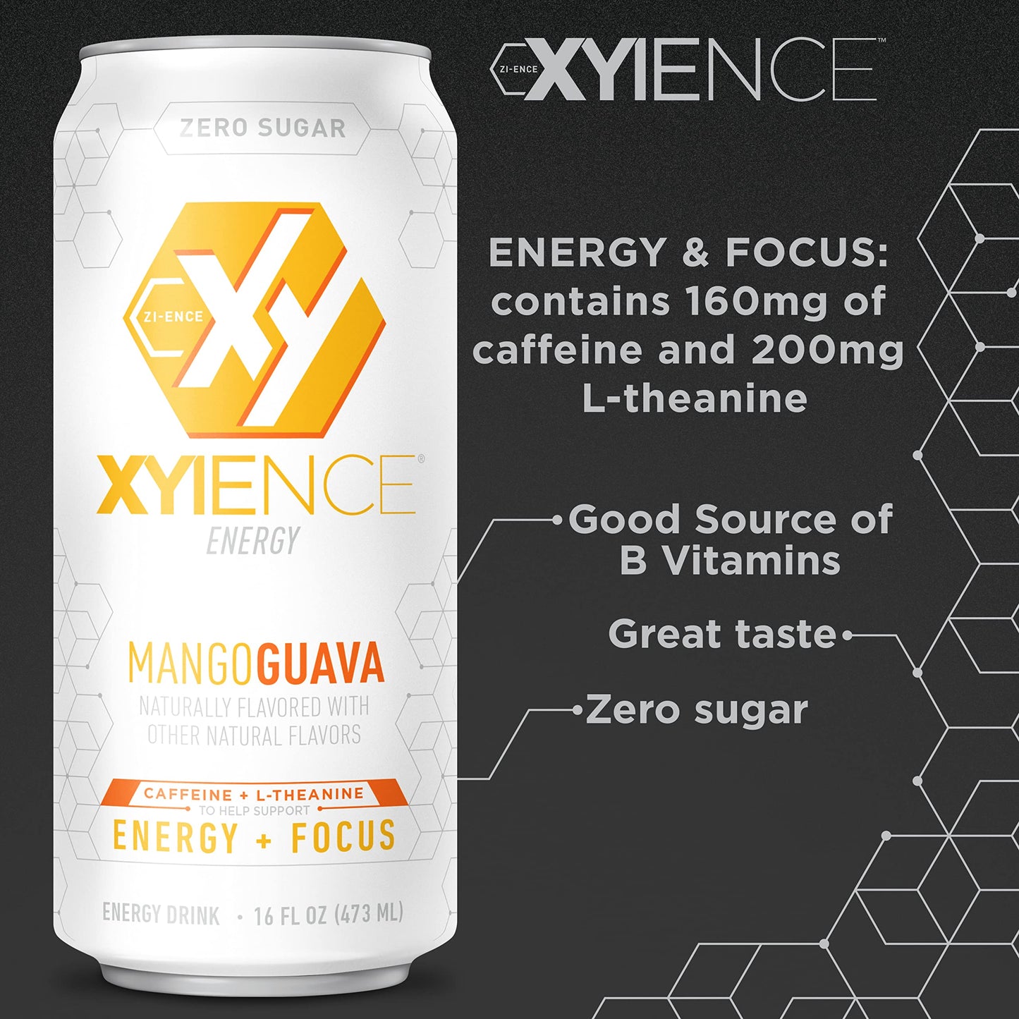 XYIENCE Mango Guava Energy Drink, 16 fl oz Can, Pack of 12, Refreshing Energy Boost