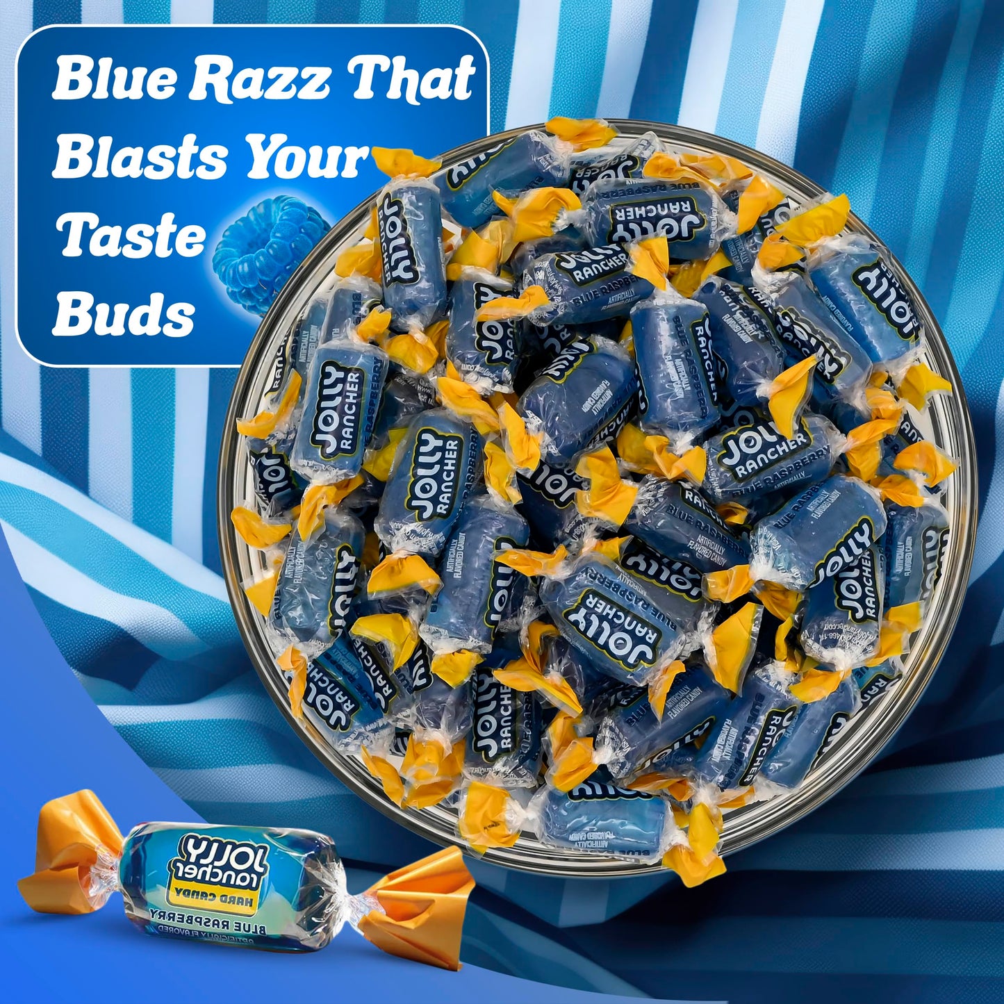 Blue Raspberry Jolly Ranchers Hard Candy - Original Flavor - 1 LB Bulk Bag (Approx. 75 Pieces) - Individually Wrapped Tart & Swe