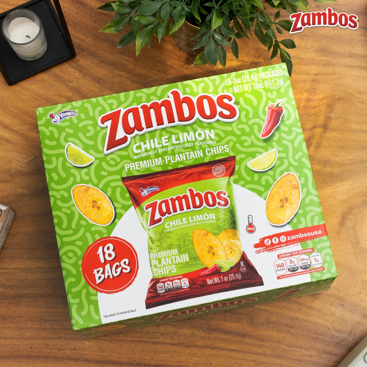Zambos Plantain Chips Chile Limon Multipack  1 oz Bags (Pack of 18)