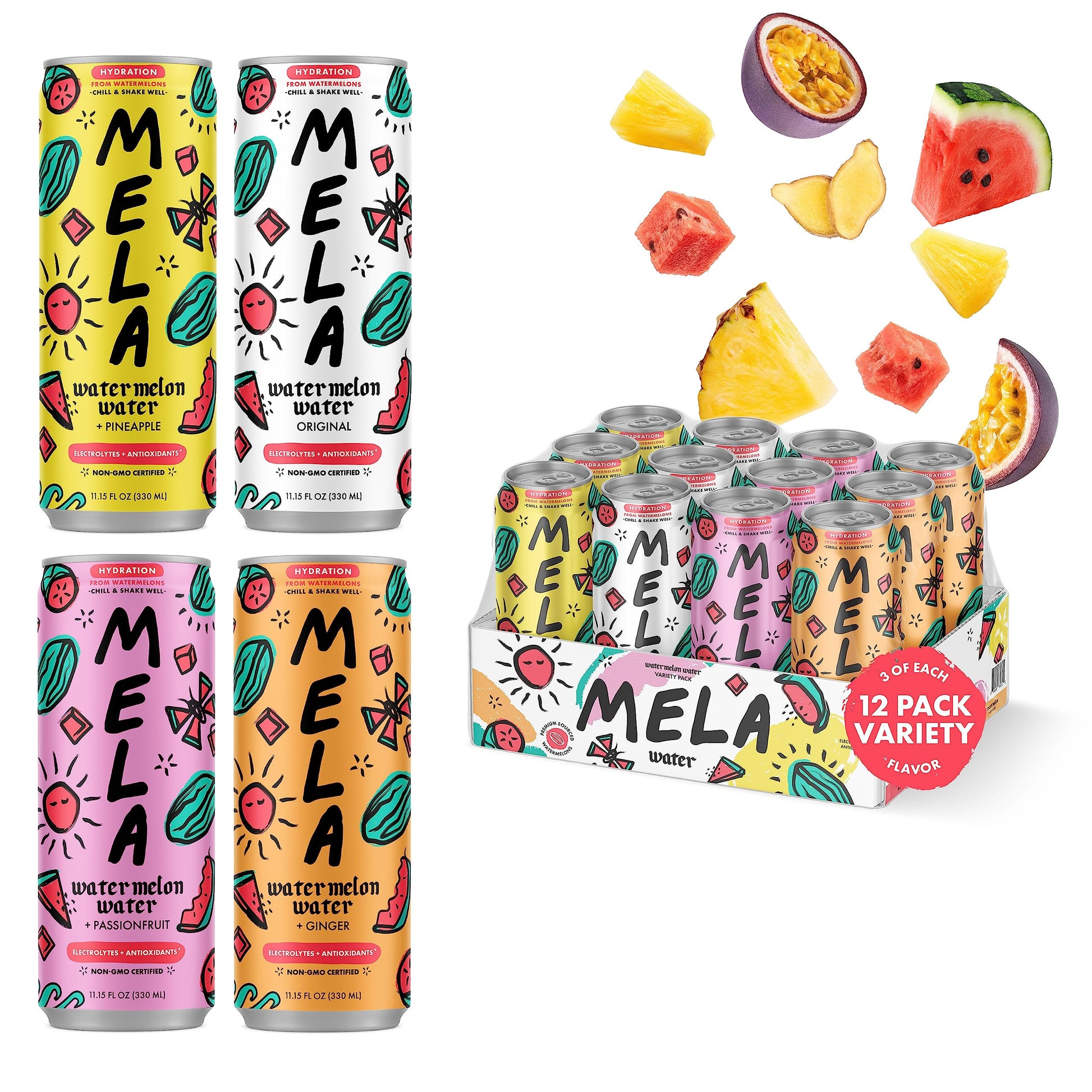 Mela Water Watermelon Juice Drink, Electrolytes & Antioxidants, Refreshing Hydration, Coconut Water Alternative, Vitamin C, Natu