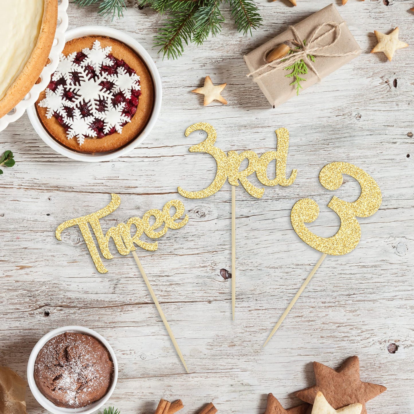 24 Pack 3rd Birthday Cupcake Toppers Glitter Third Birthday Three Cupcake Picks for Baby Shower 3rd Birthday Anniversary Party C