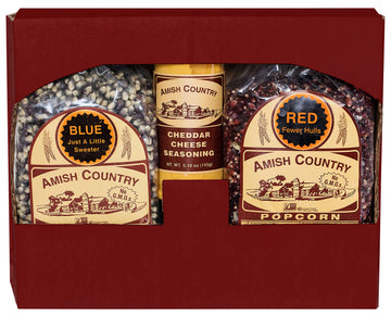 Amish Country Popcorn | 2-2 lb Bags | Red and Blue Popcorn Kernels with Cheddar Cheese Seasoning Variety Set | Old Fashioned, No