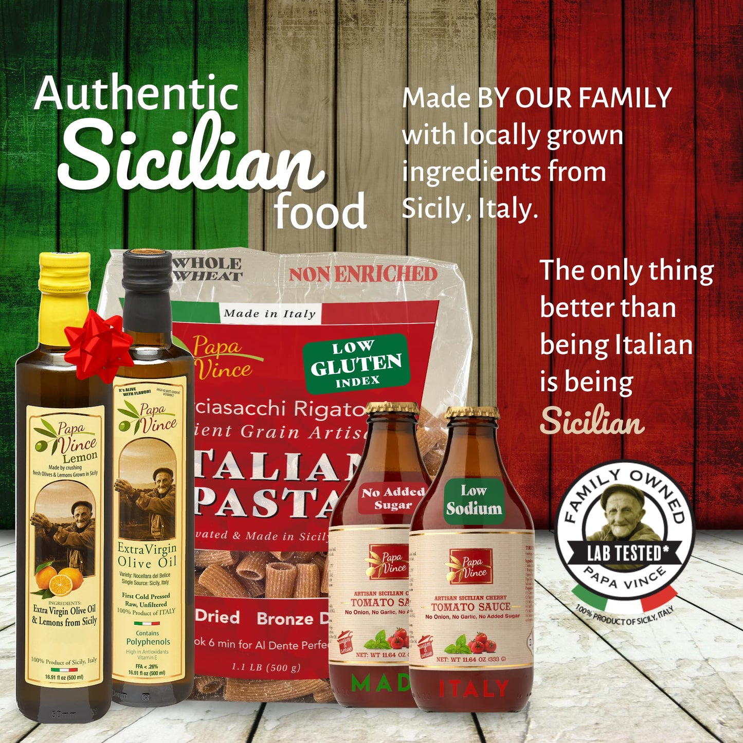 Papa Vince Gourmet Italian Food Gift Basket - 5 Piece Set, Crafted in Italy from Organic Ingredients, Model SET06_1DU_1EV_1GLA_2TO