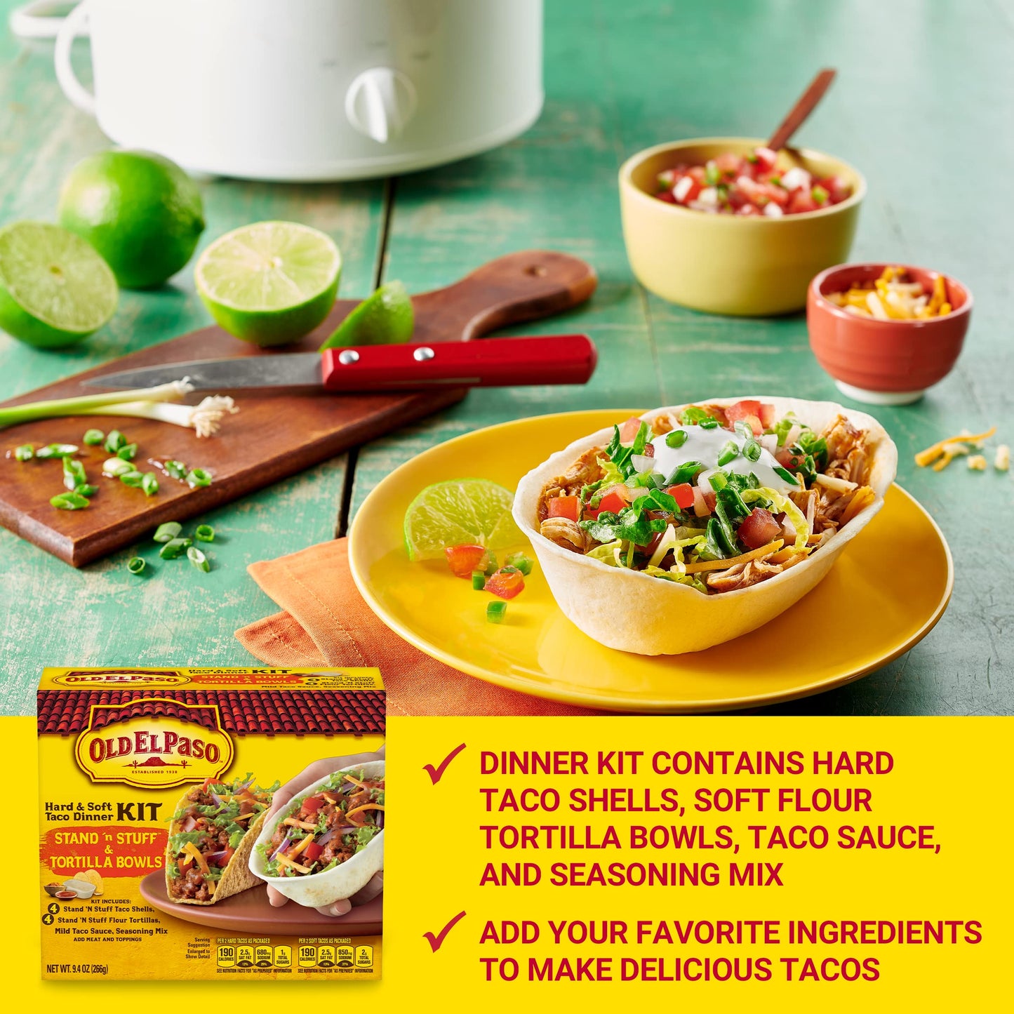 Old El Paso Stand N Stuff Shells and Tortilla Bowls, Hard & Soft Taco Dinner Kit, 9.4 oz.