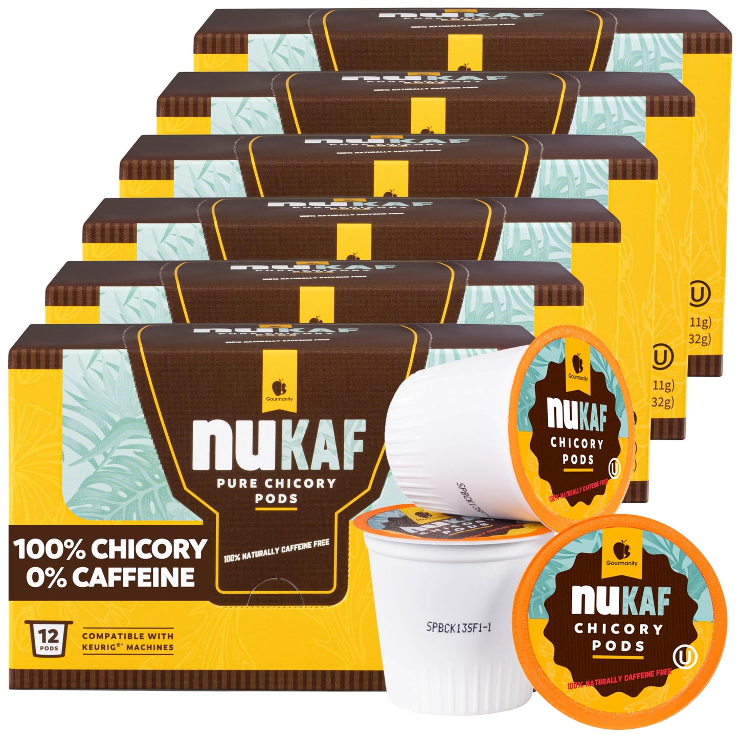 Gourmanity nuKAF Chicory Coffee K Cups, Caffeine Free, 72 Pods, All Natural, Compatible with Keurig, 100% Prebiotic Rich