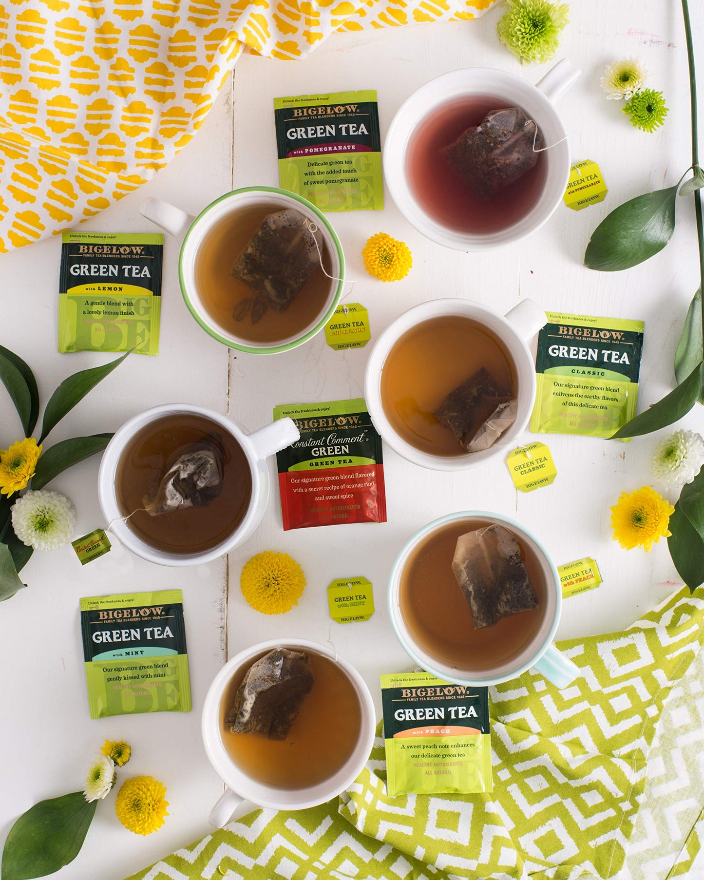 Bigelow Tea Green Tea Variety Pack, Classic Green Tea, Lemon, Pomegranate, Mint, Peach And Constant Comment Flavors, 20 Count Box (Pack Of 6), 120 Total Tea Bags
